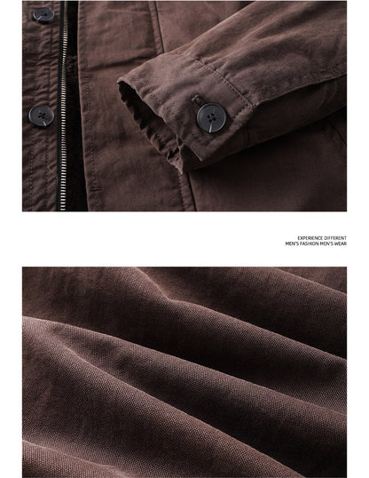 Faux Fur-Lined Jacket – Stand Collar & Gathered Hem | Yamalin clothes | Vintage workwear outfit for men