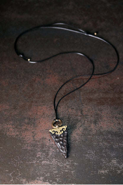 Handmade Ebony Wood Pendant Necklace – Vintage Unisex Sweater Chain