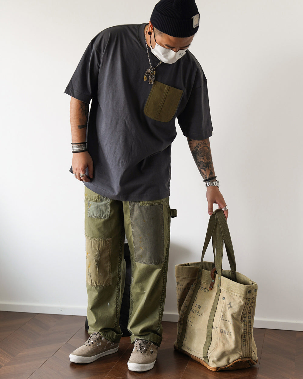 Japanese Workwear Military Pocket Tee – Unisex Loose Short Sleeve T-Shirt