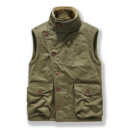 Multi-Pocket Fleece-Lined Utility Vest – Stand Collar Sleeveless Workwear Unisex – Vest | japanese streetwear | vintage workwear | unisex | Yamalinclothes