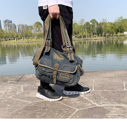Washed Denim Leather Tote Bag – Vintage 3-Way Shoulder Crossbody Unisex – Bags | japanese streetwear | vintage workwear | unisex | Yamalinclothes