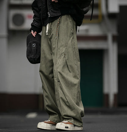 American Vintage Heavyweight Double Pleated Cargo Pants – Wide Leg Drawstring Workwear Trousers for Men | Japanese vintage | yamalin clothes | Yamalinclothes