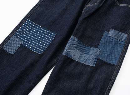 Patchwork Jeans – Contrast Stitch Straight Leg | Yamalinclothes
