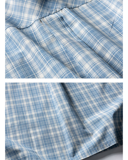 Retro Plaid Double Pocket Cotton Short Sleeve Shirt – Loose Unisex Workwear Casual