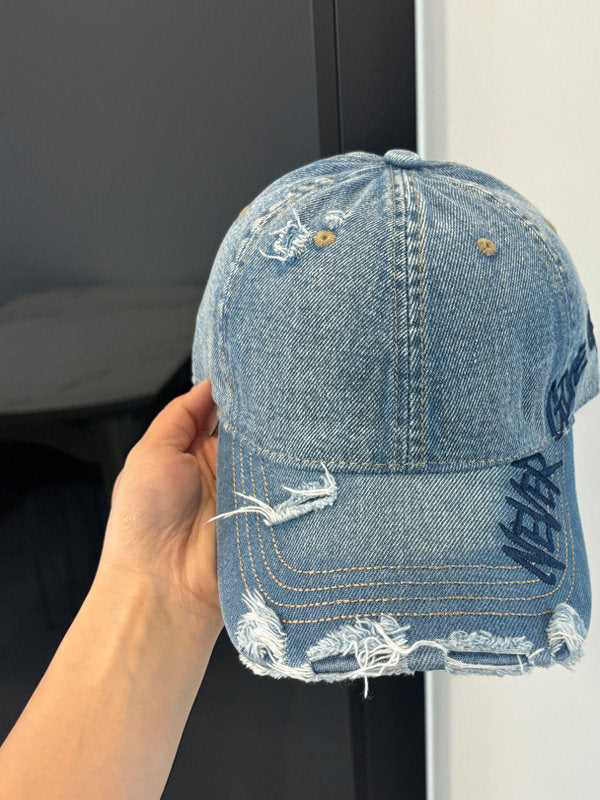 Washed Distressed Denim Baseball Cap – Embroidered Adjustable Unisex