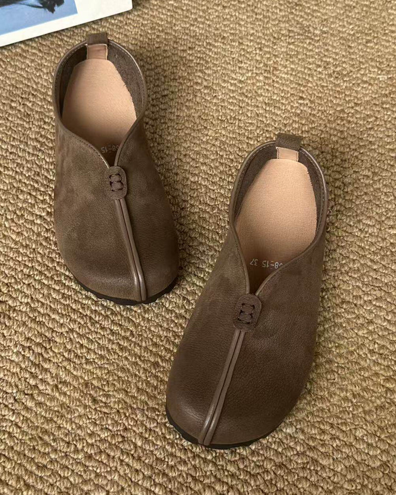 Handmade Artisan Leather Monk Strap Flats – Cotton Linen Style Women's Casual Shoes