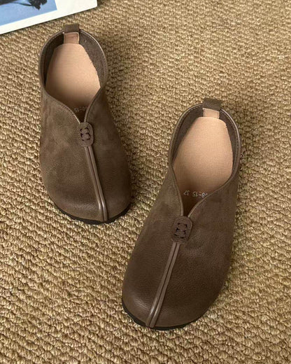 Handmade Artisan Leather Monk Strap Flats – Cotton Linen Style Women's Casual Shoes