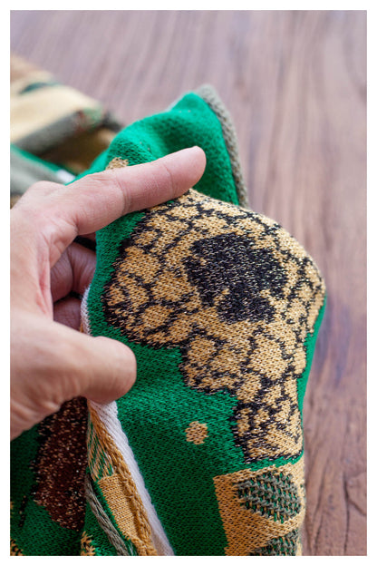 Vintage Green Lion Knit Sweater - Japanese Retro Crew Neck Pullover