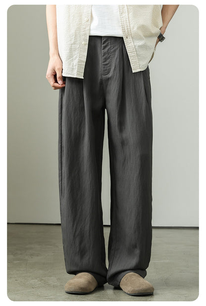 Draped Lyocell Wide Leg Pants – Loose Straight Tencel Linen Summer Ice Silk Slacks for Men – Japanese vintage | yamalin clothes | Yamalinclothes