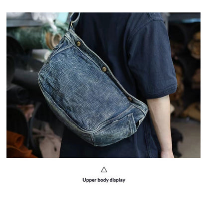 Hand-Twisted Yarn Denim Newsboy Bag – Vintage Indigo Crossbody Messenger Bag