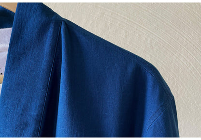 Indigo Dyed Loose Robe Jacket – Japanese Artisan Three-Quarter Sleeve Cardigan
