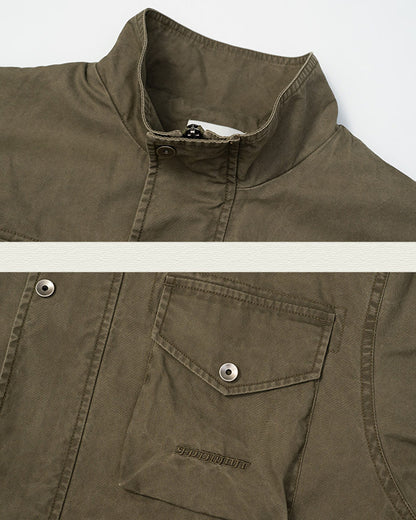 American Retro Stand Collar Cargo Jacket – Loose Unisex Autumn
