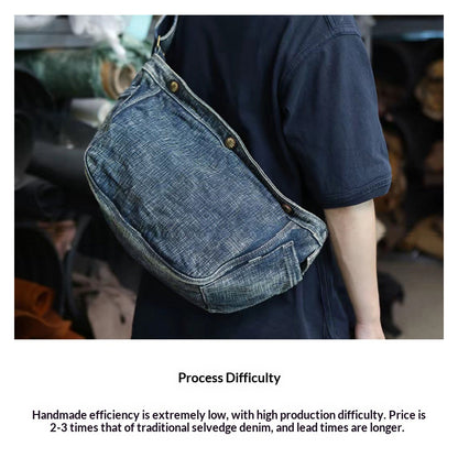 Hand-Twisted Yarn Denim Newsboy Bag – Vintage Indigo Crossbody Messenger Bag