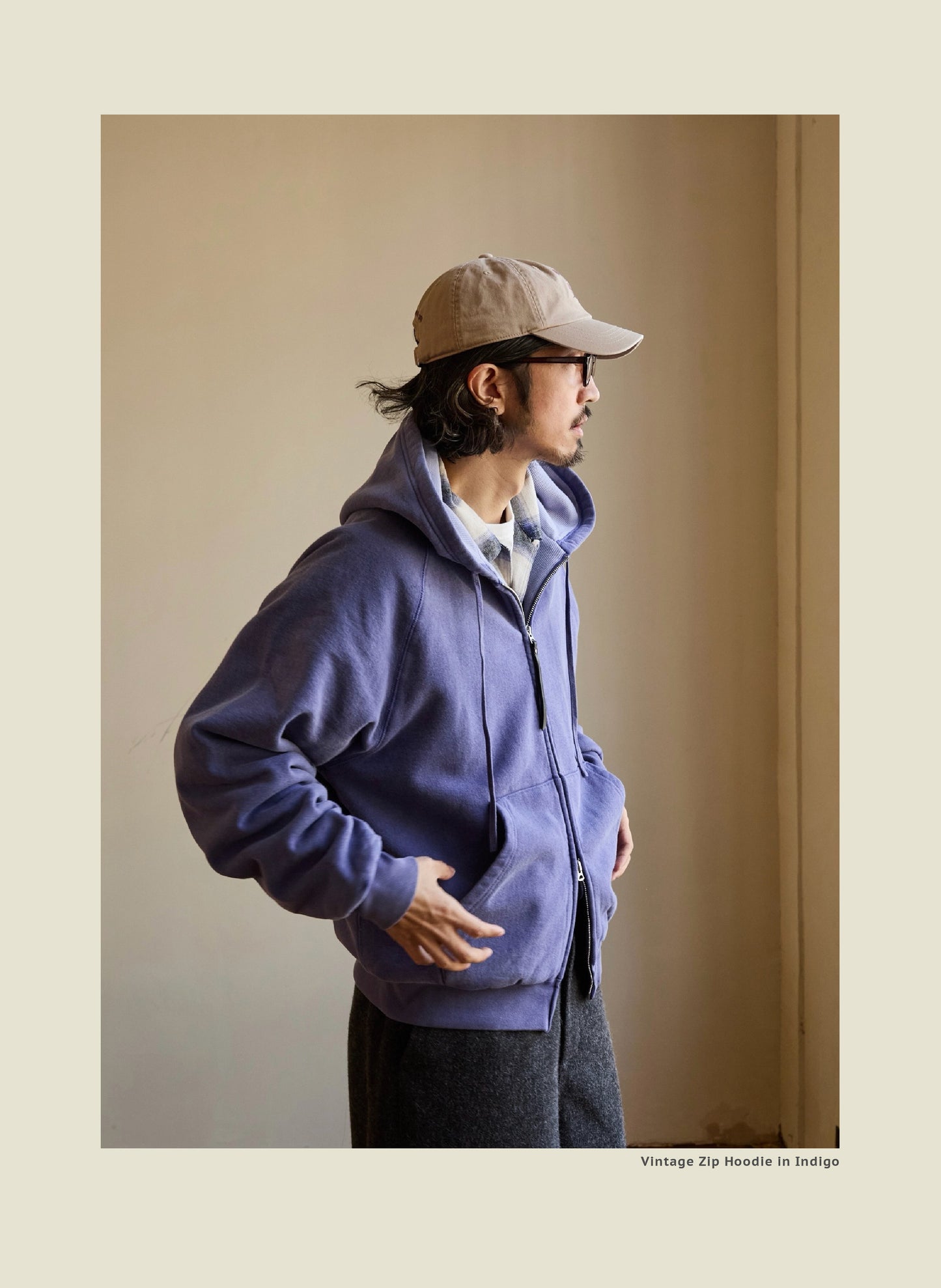 SS26 USAGE VTG Zip Hoodie - Yamalin Heavy Antique Woven Sweatshirt Washable Double Hoodie