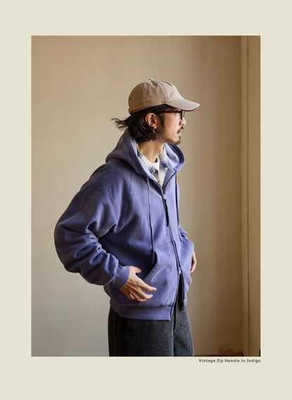 SS26 USAGE VTG Zip Hoodie - Yamalin Heavy Antique Woven Sweatshirt Washable Double Hoodie