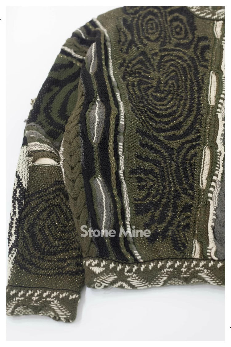 Japanese retro dark green maze knitted sweater pullover thickened