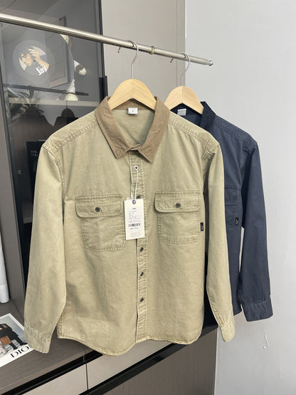Contrast Stitch Lapel Cotton Shirt – American Retro Workwear Pocket Unisex – Coats Jackets | japanese streetwear | vintage workwear | unisex | Yamalinclothes