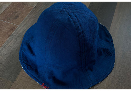 Indigo Sashiko Tulip Bucket Hat – Japanese Artisan Outdoor Fisherman Hat