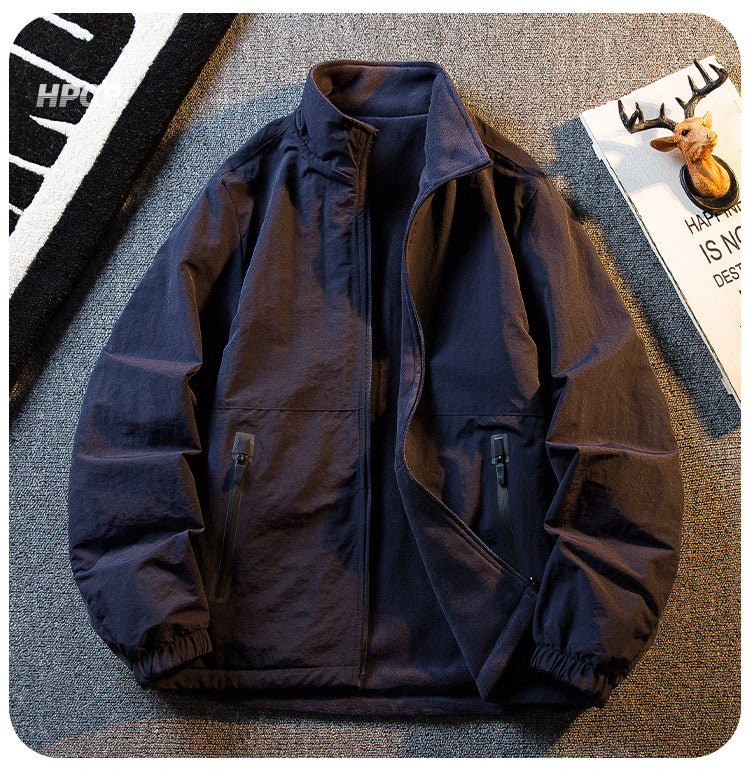 Fleece Thickened Reversible Stand Collar Jacket – Warm Unisex Autumn Winter
