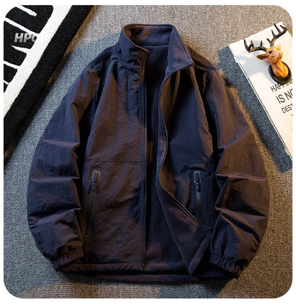 Fleece Thickened Reversible Stand Collar Jacket – Warm Unisex Autumn Winter