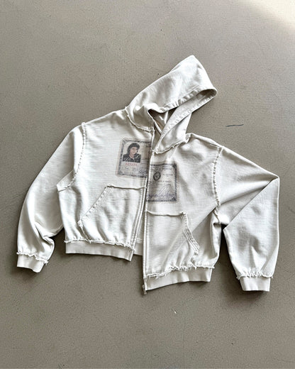 EssorNovus Michael Jackson passport print raw edge old zip hoodie sweatshirt