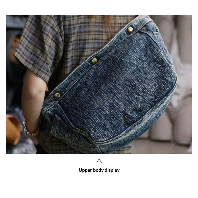 Hand-Twisted Yarn Denim Newsboy Bag – Vintage Indigo Crossbody Messenger Bag