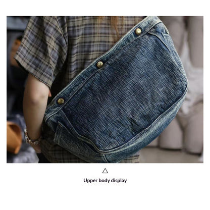 Hand-Twisted Yarn Denim Newsboy Bag – Vintage Indigo Crossbody Messenger Bag