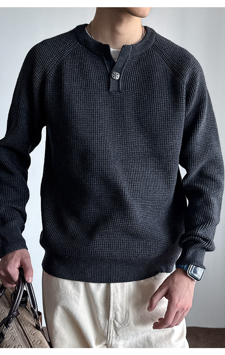 590G Anti-Pilling Henry Collar Button Knit Sweater – Japanese Loose Unisex – Sweater pullover | japanese streetwear | vintage workwear | unisex | Yamalinclothes