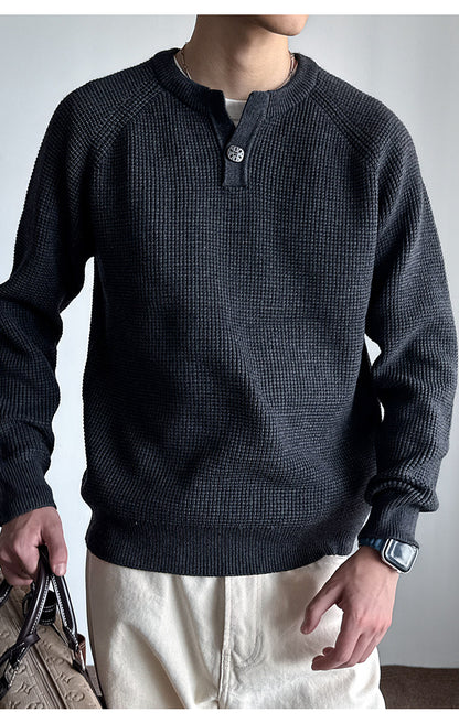 590G Anti-Pilling Henry Collar Button Knit Sweater – Japanese Loose Unisex – Sweater pullover | japanese streetwear | vintage workwear | unisex | Yamalinclothes