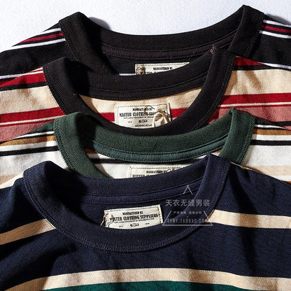 Heavy 300g Cotton Striped Long Sleeve T-Shirt – Japanese Retro Loose Unisex – T-Shirts | japanese streetwear | vintage workwear | unisex | Yamalinclothes