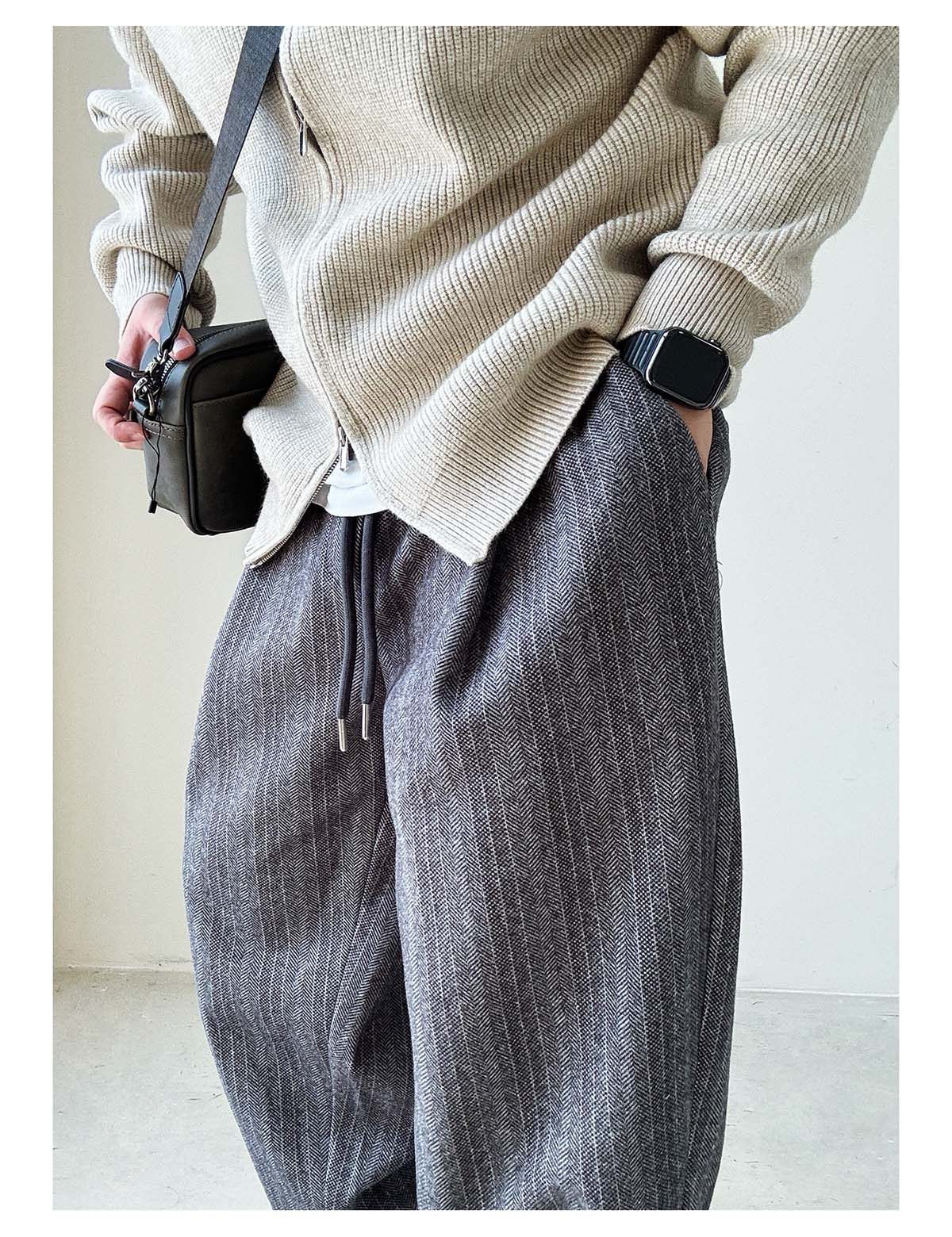 Herringbone Woolen Pants – Relaxed Straight Leg