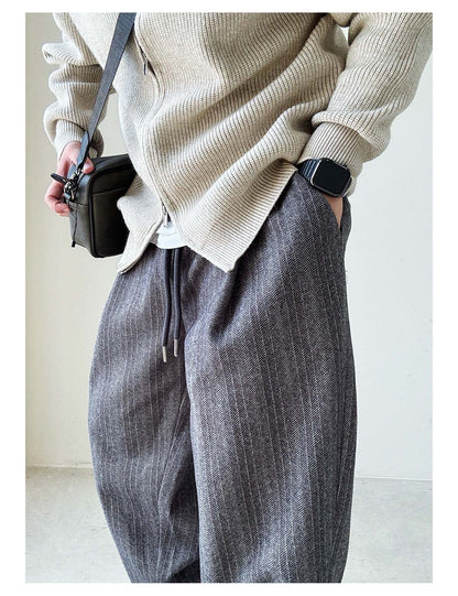 Herringbone Woolen Pants – Relaxed Straight Leg