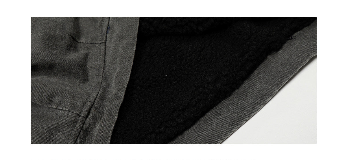 Polar Fleece Hooded Denim Cargo Jacket – Thickened Oversized Unisex