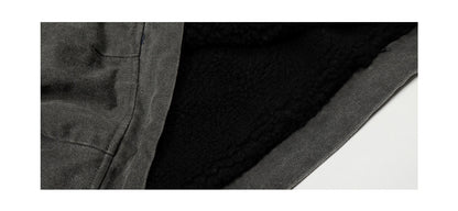 Polar Fleece Hooded Denim Cargo Jacket – Thickened Oversized Unisex