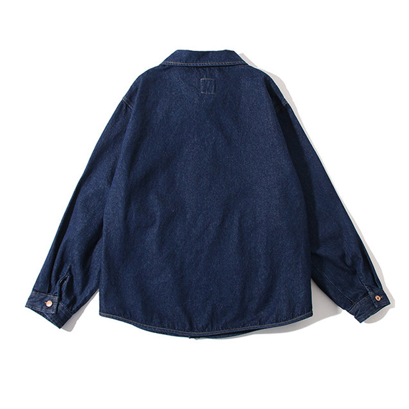 Vintage Denim Work Shirt Jacket – Loose Fit Japanese Style Cargo Shirt for Men – Japanese vintage | yamalin clothes | Yamalinclothes