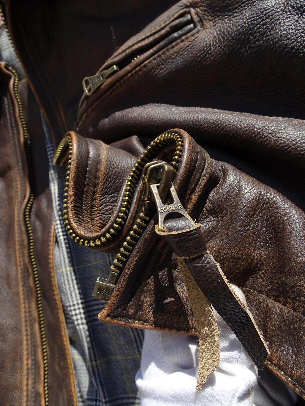 Stone-Washed Distressed Cowhide Leather Jacket – Men's American Retro Cargo Coat