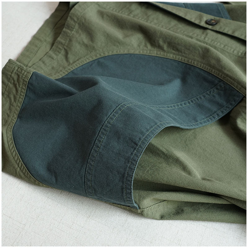 Japanese Color-Blocked V-Neck Jacket - Retro Cotton Pocket Coat (Unisex)