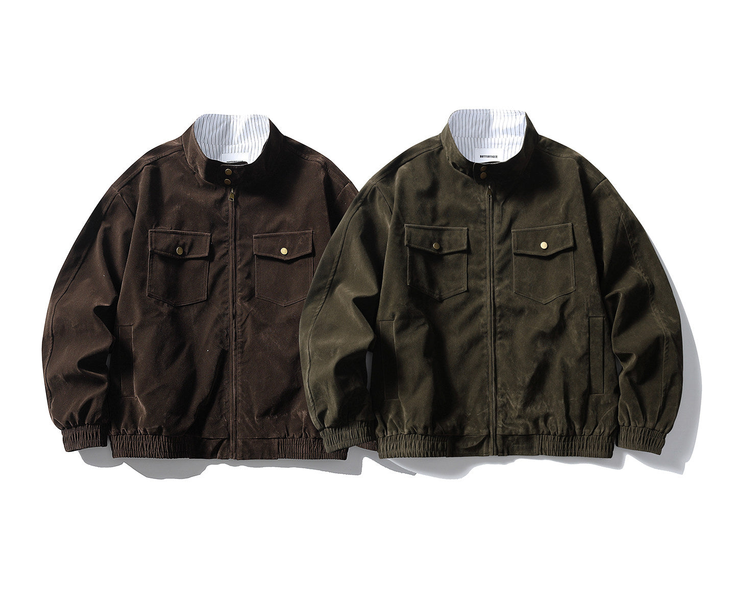 Stripe Patchwork Stand-Collar Harrington Jacket – Oversized Unisex