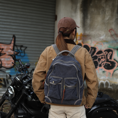 Vintage Canvas Backpack – 20oz Heavyweight Leather Trim