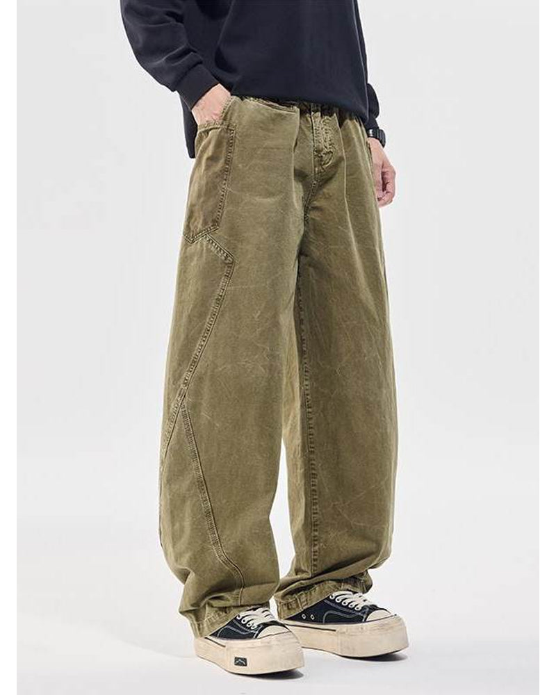 Washed Vintage Loose Tapered Pants – Men's Heavyweight Casual Trousers