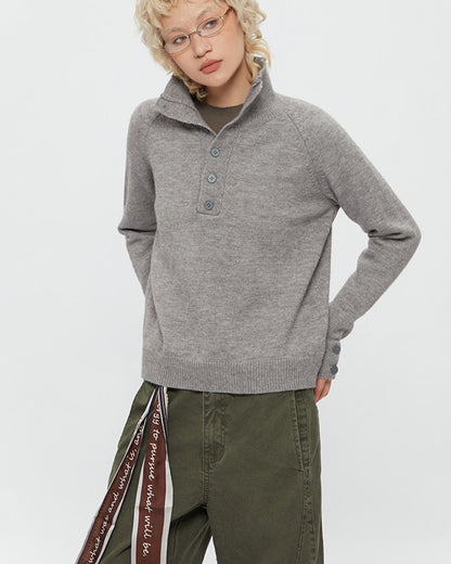 High Neck Knit Pullover – Loose Short Sweater Women – Japanese vintage | yamalin clothes | Yamalinclothes