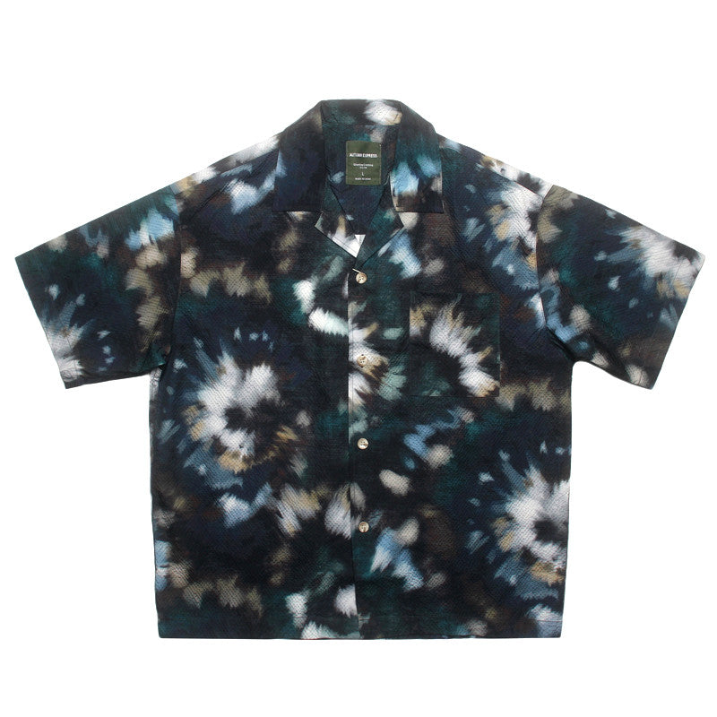 Seersucker Cuban Collar Printed Shirt – Men's Vintage Beach Short Sleeve