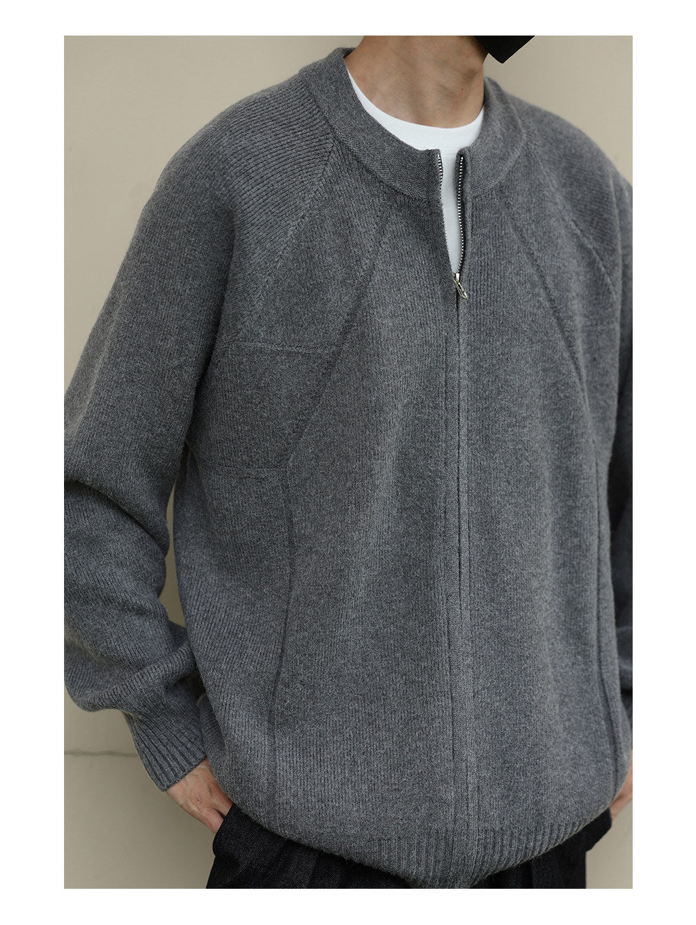 Japanese Zip Stand Collar Knit Cardigan – Loose Men – Japanese vintage | yamalin clothes | Yamalinclothes