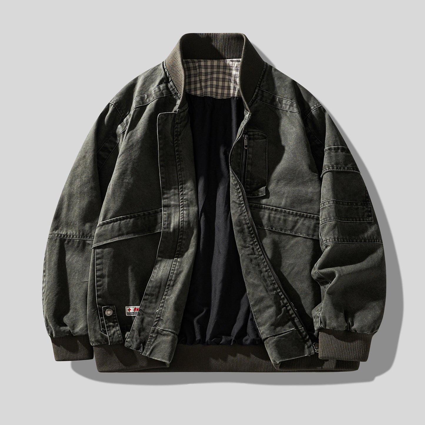 Retro Heavy Cotton Cargo Baseball Jacket – Men's Loose American Workwear