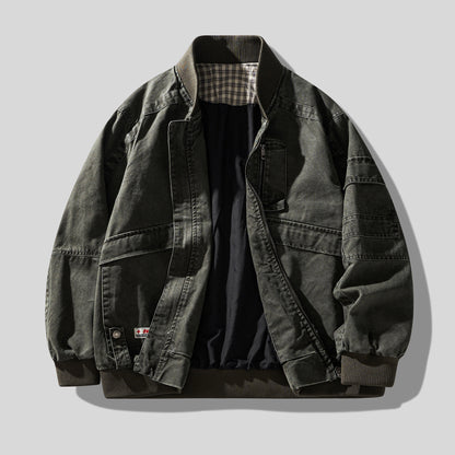 Retro Heavy Cotton Cargo Baseball Jacket – Men's Loose American Workwear