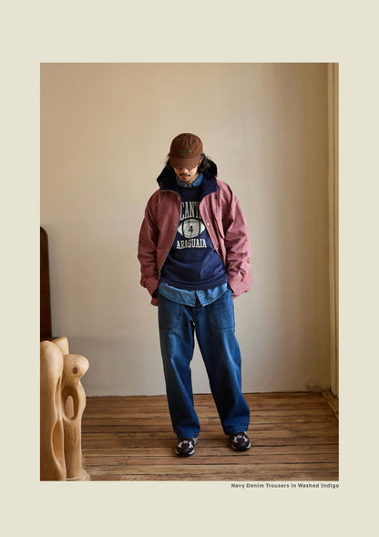 SS26 Navy Denim Jeans - Yamalin Vintage Washed 13oz Bamboo Weave Deck Jeans