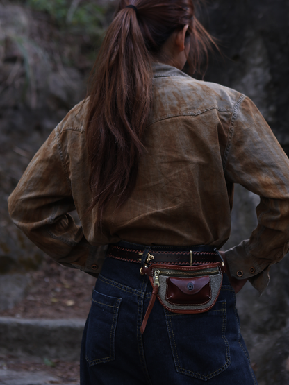 Salt & Pepper Canvas Leather Waist Bag – Handmade Unisex Fanny Pack