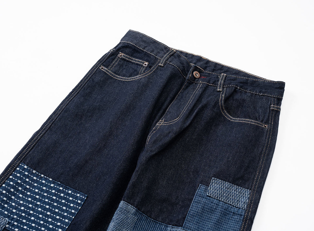 Patchwork Jeans – Contrast Stitch Straight Leg | Yamalinclothes