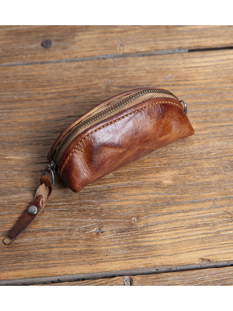 Handmade Top-Grain Cowhide Key Case – Vintage Mini Leather Coin Purse