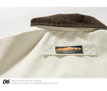 Japanese Vintage Contrast Embroidery Lapel Cargo Jacket – Oversized Unisex – Japanese vintage | yamalin clothes | Yamalinclothes